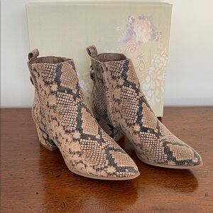 Very G Tan and Black Snakeskin Ankle Booties